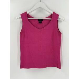 Vintage City Silk Tank Top Womens Small Pink V Neck Knit Stretchy Pullover Top